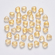 Transparent Spray Painted Glass Beads, with Glitter Powder, Heart, Gold, 6x6x4mm, Hole: 0.7mm(X-GLAA-R211-02-B03)