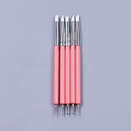 Silicone Double Head Nail Art Dotting Tools, Nail Brush Pens, Painting Drawing Line Brushes, with Brass Tube and Acrylic Finding, Pale Violet Red, 14.6~14.7x0.7mm, 5pcs/set(X-AJEW-L072-54B)