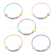 Flower Opaque Acrylic Stretch Kid Necklaces, Mixed Color, 17.72 inch(45cm)(NJEW-JN03973)