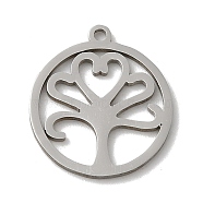 201 Stainless Steel Pendants, Stainless Steel Color, Laser Cut, Flat Round Charm, Heart, 15.5x13x1mm, Hole: 1mm(STAS-E206-03P-04)