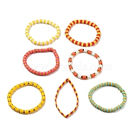 7Pcs 7 Style Polymer Clay Heishi Surfer Stretch Bracelets Set, Glass Seed Bracelets, Preppy Jewelry for Women, Yellow, Inner Diameter: 2-1/8 inch(5.5cm), 1Pc/style(BJEW-SW00088-02)