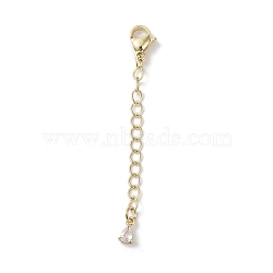 Brass Micro Pave Clear Cubic Zirconia Chain Extender, Real 18K Gold Plated, 58mm, Teardrop: 6.5x3.5x2.5mm(KK-G491-52C-G)