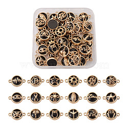 Glass Links Connectors, with Light Gold Plated Alloy Findings, Flat Round , Black, 13.5x19.5x5.5mm, Hole: 1.6mm, 36pcs/box(GLAA-TA0001-04)