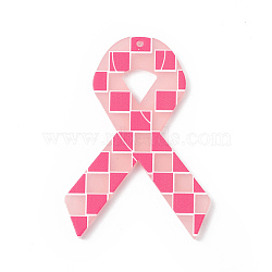 Printed Acrylic Big Pendants, Awareness Ribbon Charm, Pink, 53x36.5x2.5mm, Hole: 1.6mm(MACR-K330-01B)