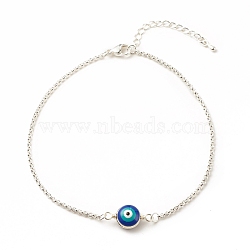 Enamel Evil Eye Link Anklet with 304 Stainless Steel Rolo Chains for Women, Blue, 9.65 inch(24.5cm)(AJEW-AN00495)