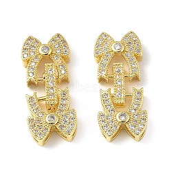 Rack Plating Brass Micro Pave Clear Cubic Zirconia Fold Over Clasps, Bowknot, Real 18K Gold Plated, 26x11x4.5mm, Hole: 0.8x4.5mm(KK-G448-03G)