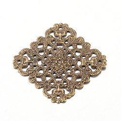 Iron Links, Etched Metal Embellishments, Rhombus, Antique Bronze, 28x28x0.5mm, Hole: 1mm, side: 22mm(X-IFIN-Q118-15AB)