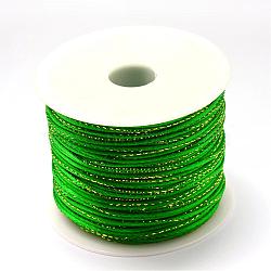 Metallic Stain Beads String Cords, Nylon Mouse Tail Cord, Green, 1.5mm, about 100yards/roll(300 feet/roll)(NWIR-R024-233)