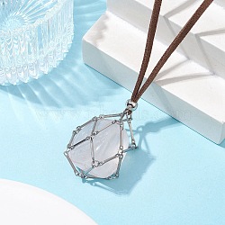 Crystal Holder Cage Necklace, Brass Bar Connected Pouch Empty Stone Holder for Pendant Necklace Making, Faux Suede Cord Necklace, Stainless Steel Color, 32-1/4 inch(82cm)(NJEW-JN04587-03)