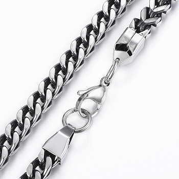 304 Stainless Steel Wheat Chain Necklaces, with Lobster Claw Clasps, Faceted, Antique Silver, 24.41 inch(62cm)