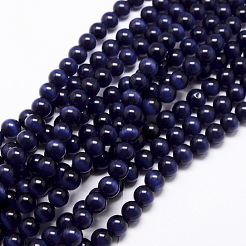 Cat Eye Beads, Round, Dark Blue, 10mm, Hole: 0.8mm, about 39pcs/strand, 15 inch
