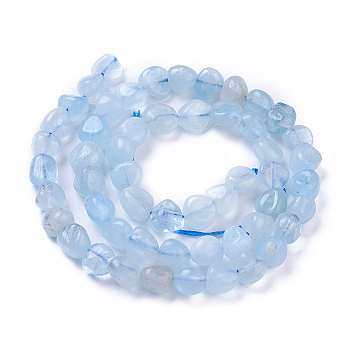 Natural Aquamarine Beads Strands, Tumbled Stone, Nuggets, 6~9x7~8mm, Hole: 1mm, about 54~55pcs/strand, 15.4 inch(39cm)
