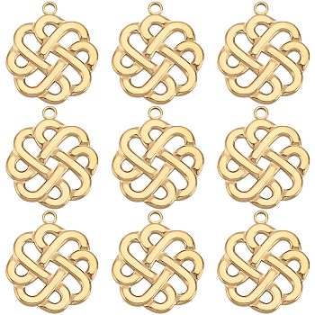 Beebeecraft 10Pcs Ion Plating(IP) 201 Stainless Steel Pendants, Flower Charms, Real 18K Gold Plated, 29x25x2.5mm, Hole: 2.5mm