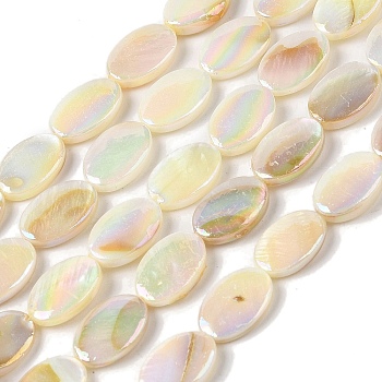 Natural Freshwater Shell Beads Strands, AB Color, Oval, PapayaWhip, 14.5~15x10~10.5x3~3.5mm, Hole: 0.9mm, about 25pcs/strand, 14.65~14.88''(37.2~37.8cm)