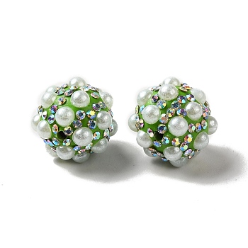 Polymer Clay Rhinestone Beads, with Imitation Pearl, Round, Green, 17~17.5mmx17mm, Hole: 1.6mm