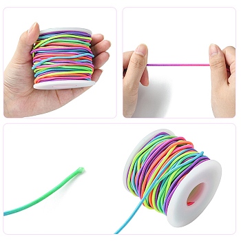25M Segment Dyed Round Elastic Cord, Rainbow Color Elastic Cord for Jewelry Making, Colorful, 2.5mm
