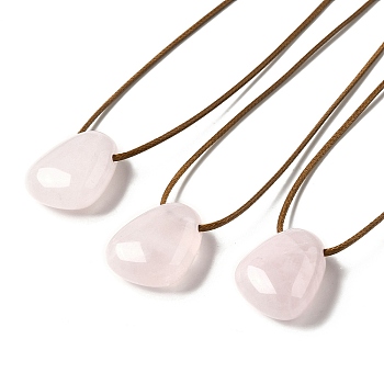Natural Rose Quartz Triangle Pendant Necklace with Waxed Cord for Women, 15.75~29.92 inch(40~76cm)