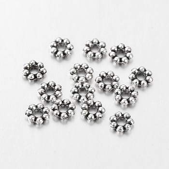 Antique Silver Tibetan Silver Daisy Spacer Beads, Cadmium Free & Lead Free, about 5mm long, Hole: about 1mm