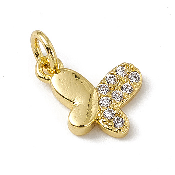 Brass Micro Pave Clear Cubic Zirconia Butterfly Charms, with Open Jump Rings, Real 18K Gold Plated, 8x10.5x2mm, Hole: 2.7mm