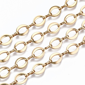 Brass Chains, Oval Link Chains, Unwelded, with Spool, Real 16K Gold Plated, Oval: 9.5x7.5x1.3mm, Link: 7.6x1.4x3mm, about 16.4 Feet(5m)/roll