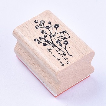 Wooden Stamps, Rectangle with Idesia Polycarpa, BurlyWood, 40x27x25mm