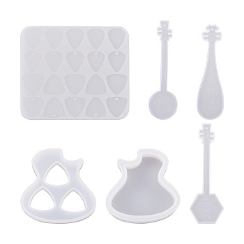 Fashewelry Guitar Pick Storage Box Silicone Molds, with 304 Stainless Steel Jump Rings, Iron Split Key Rings, Tassel Pendant, Resin Epoxy Mold Cabochons, White, 148x49x4.5mm, Hole: 2mm