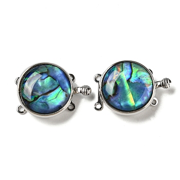 Paua Shell Box Clasp, with Alloy Loops, Flat Round, Colorful, 23.5x17.5x6~7mm, Hole: 1.2mm