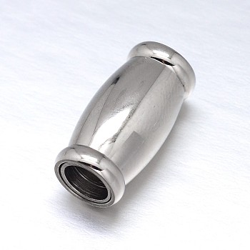 304 Stainless Steel Magnetic Clasps with Glue-in Ends, Oval, Stainless Steel Color, 17x10mm, Hole: 6mm