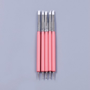 Silicone Double Head Nail Art Dotting Tools, Nail Brush Pens, Painting Drawing Line Brushes, with Brass Tube and Acrylic Finding, Pale Violet Red, 14.6~14.7x0.7mm, 5pcs/set