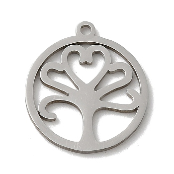 201 Stainless Steel Pendants, Stainless Steel Color, Laser Cut, Flat Round Charm, Heart, 15.5x13x1mm, Hole: 1mm