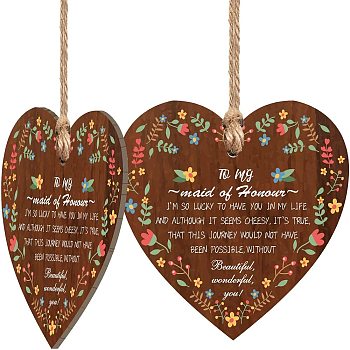 Heart with Word Wooden Hanging Plate, Decoration Accessories, Floral Pattern, 100x100mm
