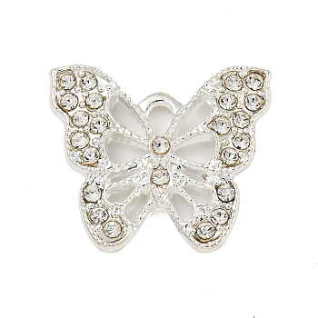 Alloy Pendants, with Crystal Rhinestone, Butterfly, Silver, 19.5x22x2.5mm, Hole: 2.8x2mm