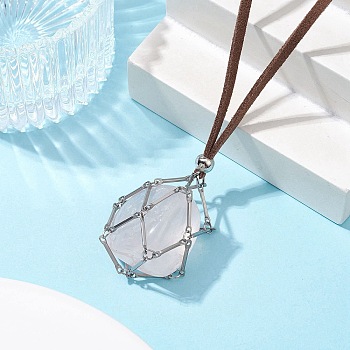 Crystal Holder Cage Necklace, Brass Bar Connected Pouch Empty Stone Holder for Pendant Necklace Making, Faux Suede Cord Necklace, Stainless Steel Color, 32-1/4 inch(82cm)