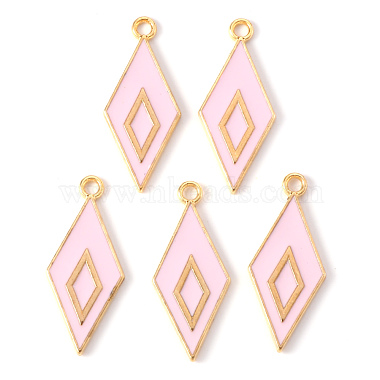 Light Gold Pearl Pink Rhombus Alloy+Enamel Pendants