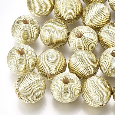 Perles de bois recouvertes de fil de cordon polyester(WOVE-S117-16mm-04)-2