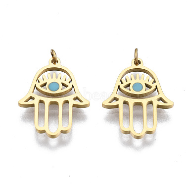 Real 14K Gold Plated Sky Blue Palm 316 Surgical Stainless Steel Charms