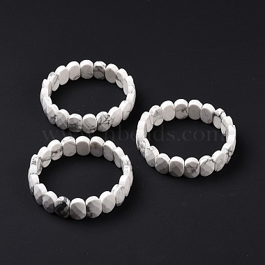 Bracelet extensible perlé ovale en howlite naturelle(G-E010-01Z)-3