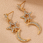 Alloy & Crystal Rhinestone Dangle Stud Earrings, Golden, Moon, 45x15mm(WG31796-01)
