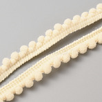 Polyester Lace Trim, Single Edge with Pom Poms Ball Trimming, Garment Accessories, Wheat, 3/8 inch(10mm), 40~50 yards/bundle(OCOR-WH0073-94B)