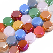 Electroplate Opaque Glass Beads Strands, AB Color Plated, Faceted, Flat Round, Colorful, 7~8x3.5~5mm, Hole: 1mm, about 70pcs/strand, 19.69 inch(50cm)(X-EGLA-S174-31)