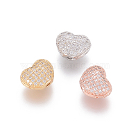 Brass Micro Pave Cubic Zirconia Beads, Hollow, Heart, Clear, Mixed Color, 9x11x5.5mm, Hole: 1.5mm(ZIRC-K080-04)