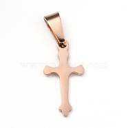 304 Stainless Steel Pendants, Cross, Rose Gold, 19.5x10x1.2mm, Hole: 3.5x7mm(STAS-Z018-04RG)