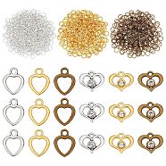 SUPERFINDINGS 60Pcs 6 Style Heart Alloy Pendants, with Rhinestone, with 60G Iron Open Jump Rings, Mixed Color, 13x15x4mm, hole: 2mm, 17x13x1.5mm, Hole: 2.5mm, 10Pcs/style(FIND-FH0003-46)