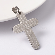 304 Stainless Steel Pendants, Cross with Lord's Prayero, Stainless Steel Color, 37x25.5x2mm, Hole: 9x5mm(X-STAS-K084-17P)