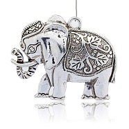 Tibetan Style Alloy Animal Big Pendants, Elephant Necklace Charms, Antique Silver, 55x69x8mm, Hole: 4mm(PALLOY-J471-05AS)