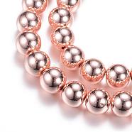 Electroplate Non-magnetic Synthetic Hematite Bead Strands, Round, Rose Gold Plated, 6mm, Hole: 1~1.5mm, about 67~72pcs/strand, 15.7 inch(G-Q466-6mm-03)