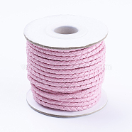 Round Braided Cowhide Cords, Pearl Pink, 3mm, about 10.93 yards(10m)/roll(WL-L009-01P)
