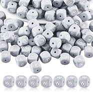 20Pcs Grey Cube Letter Silicone Beads 12x12x12mm Square Dice Alphabet Beads with 2mm Hole Spacer Loose Letter Beads for Bracelet Necklace Jewelry Making, Letter.W, 12mm, Hole: 2mm(JX436W)