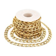 Aluminium Curb Chains, Cuban Link Chains, Unwelded, with Spool, Golden, 13x8x2.3mm, about 16.40 Feet(5m)/Roll(CHA-CJC0001-01G)