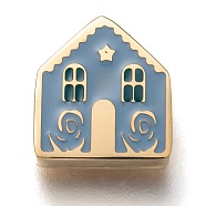 304 Stainless Steel Slide Charms, Enamel Style, House, Light Steel Blue, Golden, 12x11x3.5mm, Hole: 8x1.5mm(STAS-P270-41G-01)